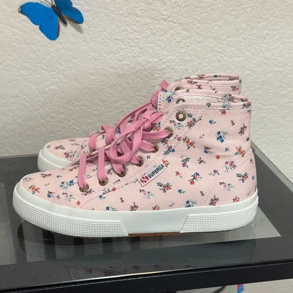 Superga woman' Pink Floral High-Top Sneakers new - Picture 4 of 7